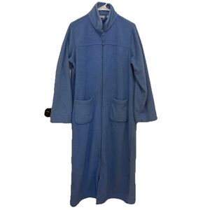 LL Bean Cozy Blue Full-Length Zip-Up Fleece Robe MEDIUM
